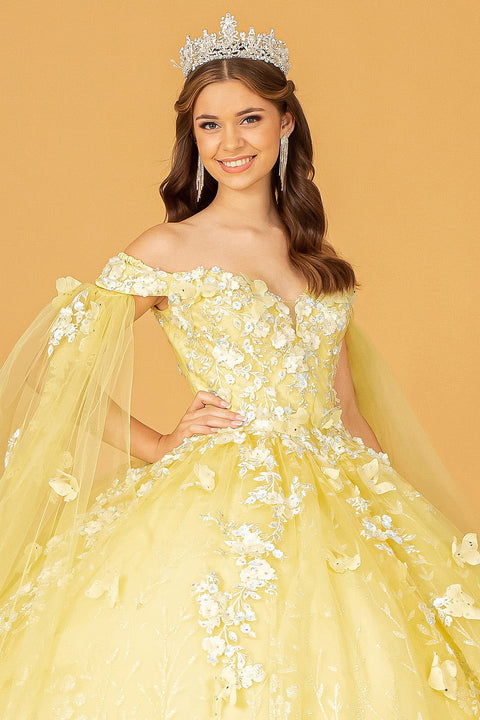 Butterfly Cape Sleeve Ball Gown in 3D by Elizabeth K GL3111