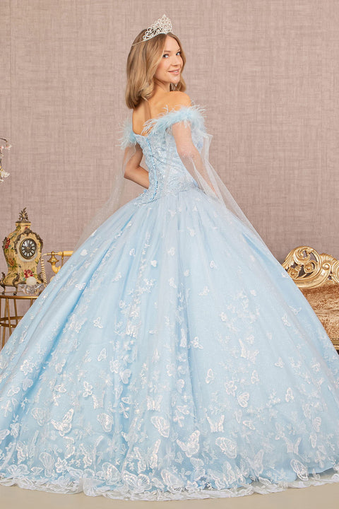 Off Shoulder Butterfly Print  Ball Gown by Elizabeth K GL3166