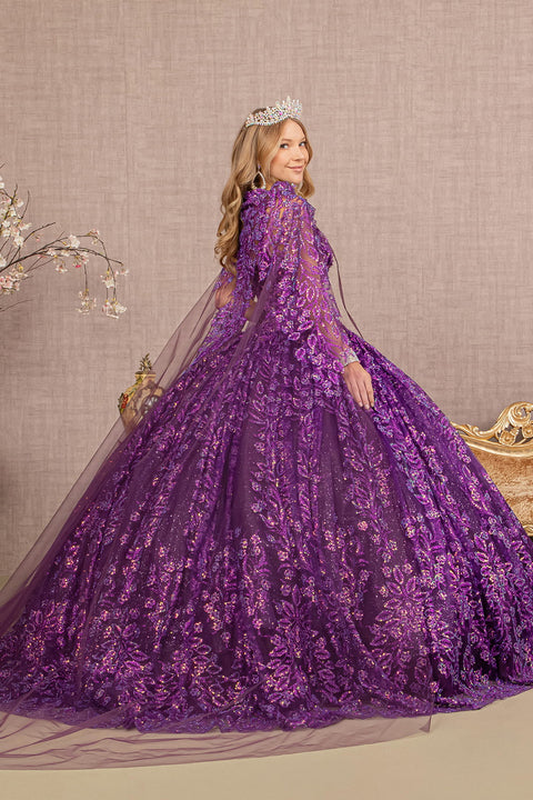 Glittery Sleeveless Cape Ball Gown by Elizabeth K GL3170
