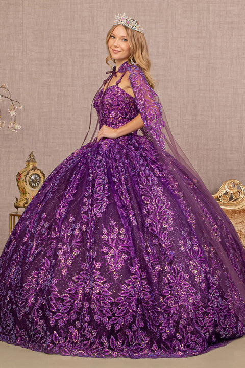 Glittery Sleeveless Cape Ball Gown by Elizabeth K GL3170