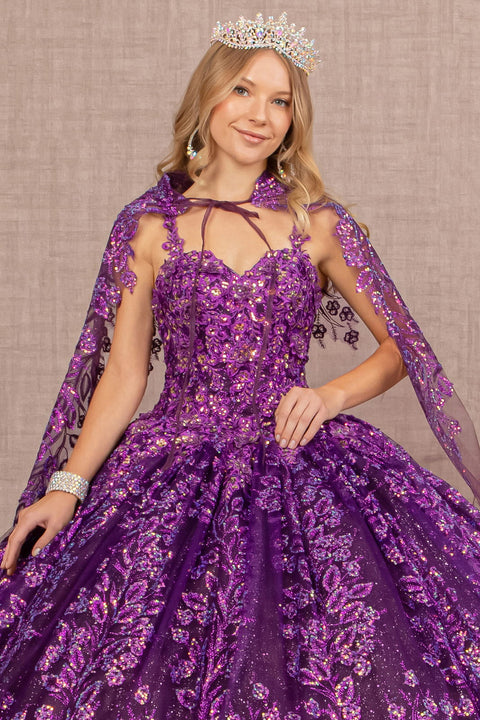 Glittery Sleeveless Cape Ball Gown by Elizabeth K GL3170