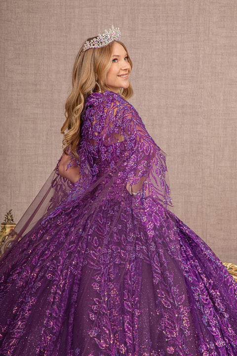 Glittery Sleeveless Cape Ball Gown by Elizabeth K GL3170