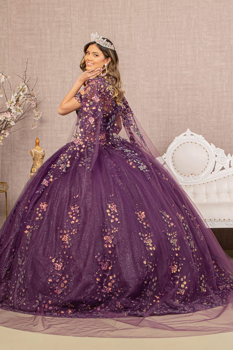 Ball Gown with Off Shoulder Cape by Elizabeth K GL3171