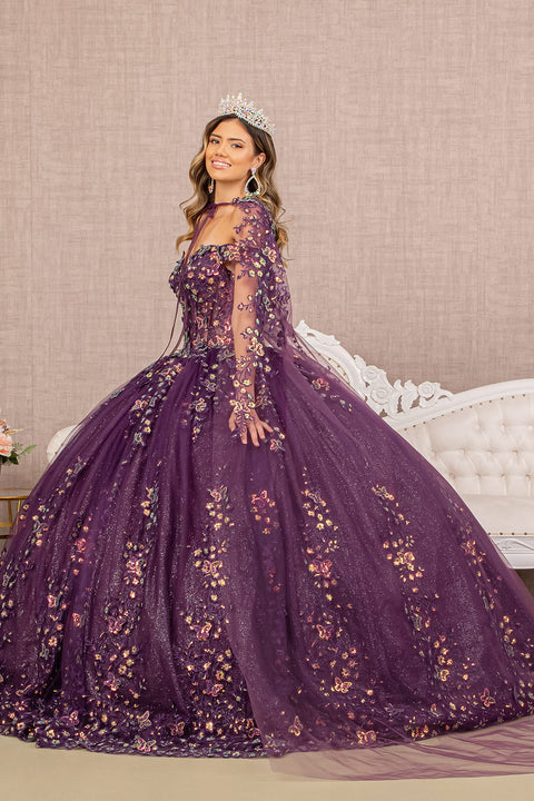 Ball Gown with Off Shoulder Cape by Elizabeth K GL3171