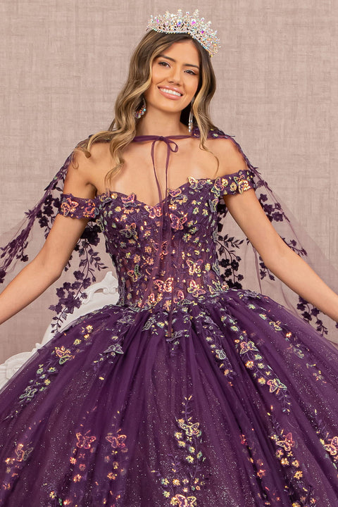 Ball Gown with Off Shoulder Cape by Elizabeth K GL3171