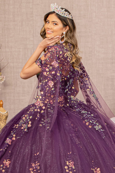 Ball Gown with Off Shoulder Cape by Elizabeth K GL3171