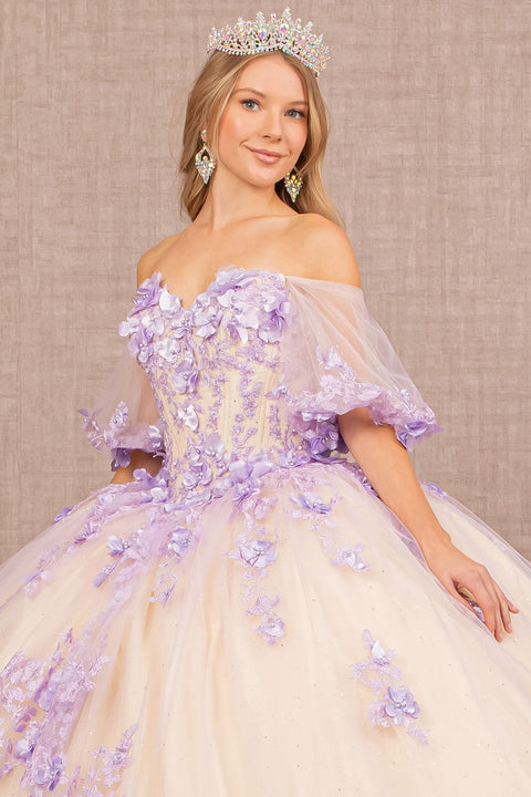 Puff Sleeve Ball Gown with 3D Floral  by Elizabeth K GL3172