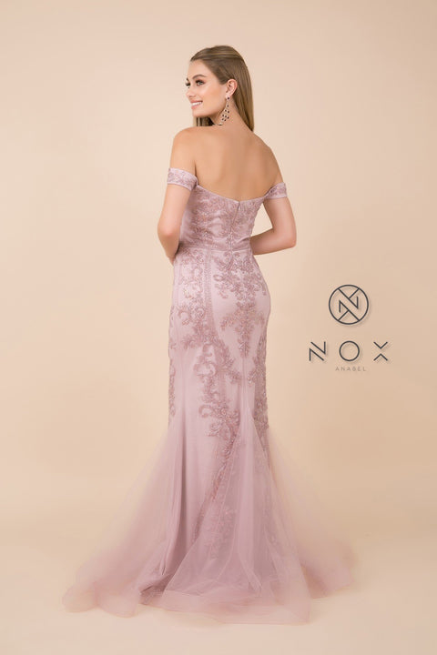 Off Shoulder Long Lace Beaded Dress_H294 by Nox Anabel