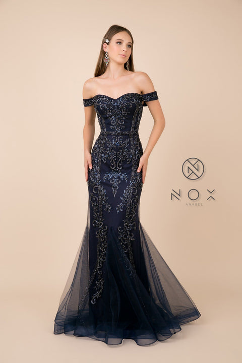 Off Shoulder Long Lace Beaded Dress_H294 by Nox Anabel