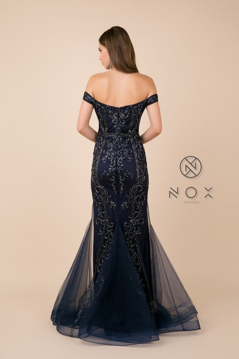 Off Shoulder Long Lace Beaded Dress_H294 by Nox Anabel