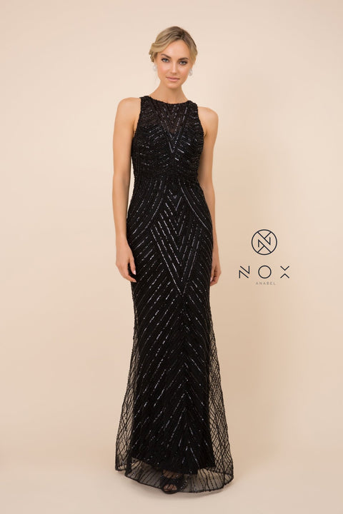 High Neck Long Sequin Sleeveless Long Evening Dress_H404 by Nox Anabel