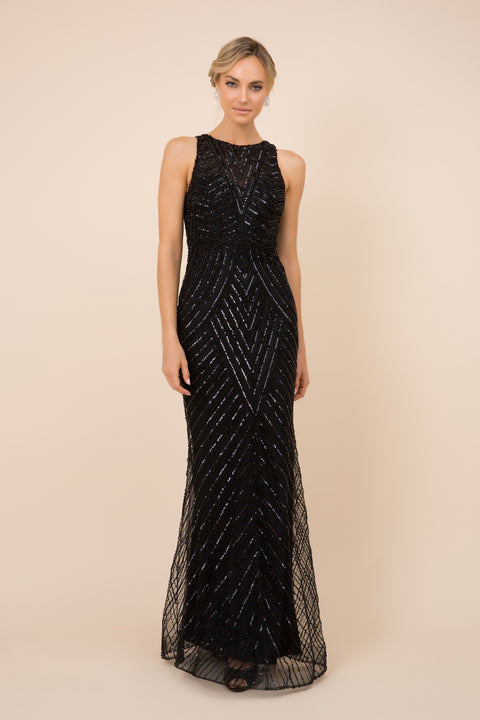 Black High Neck Sleeveless Fitted Long Sequin Mermaid Dress SD-H404 by Nox Anabel – alternate view 4