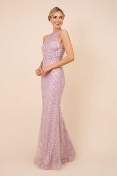 High Neck Sleeveless Fitted Long Sequin Mermaid Dress SD-H404 by Nox Anabel – alternate view 3
