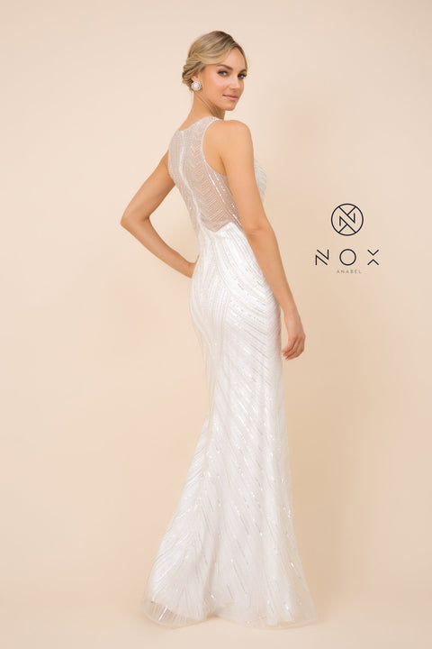 High Neck Long Sequin Sleeveless Long Evening Dress_H404 by Nox Anabel