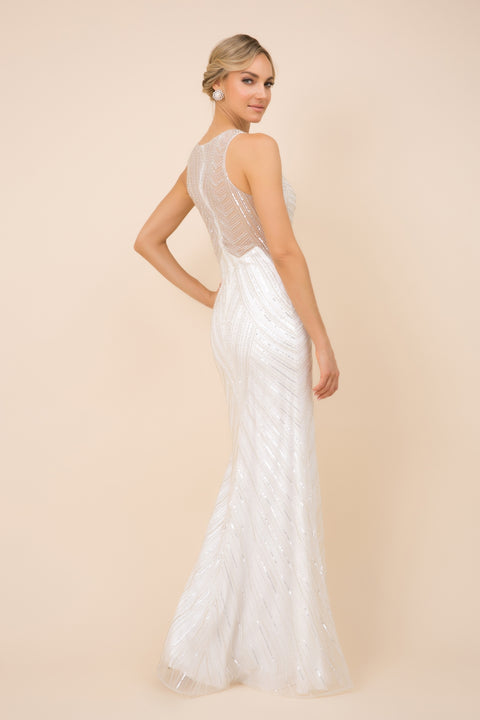 White High Neck Sleeveless Fitted Long Sequin Mermaid Dress SD-H404 by Nox Anabel – alternate view 2