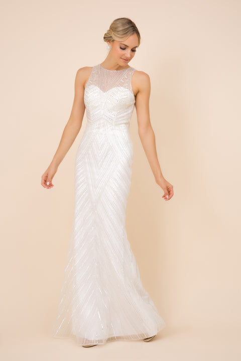 White High Neck Sleeveless Fitted Long Sequin Mermaid Dress SD-H404 by Nox Anabel