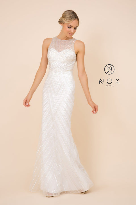 High Neck Long Sequin Sleeveless Long Evening Dress_H404 by Nox Anabel