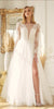 Vestido de novia evasé con manga larga de encaje y abertura de Nox Anabel JE911
