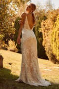 Cut Out Side V-Neck Fitted Lace Wedding Gown by Nox Anabel JE915