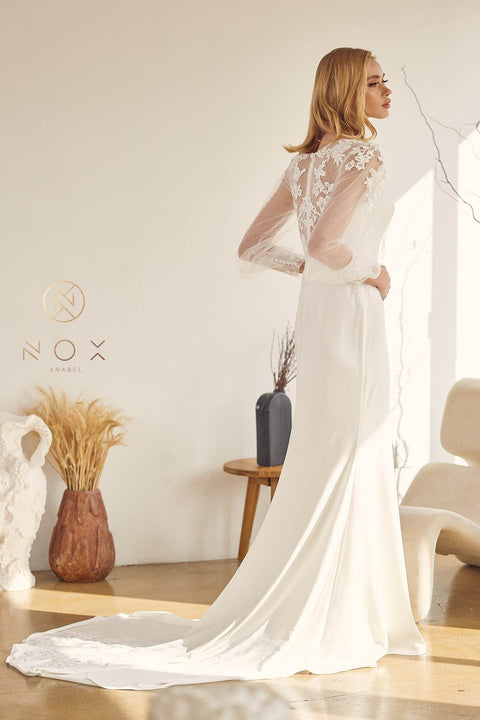 Wedding Gown with Long Sleeves and Back Train by Nox Anabel JE919