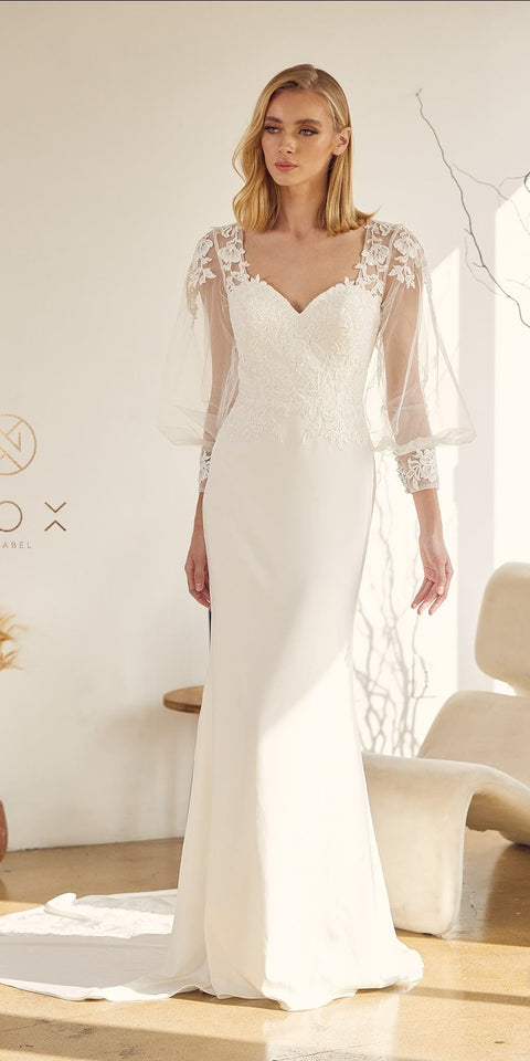 Wedding Gown with Long Sleeves and Back Train by Nox Anabel JE919