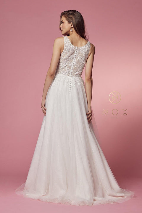 Wedding Gown A-Line Lace Bodice V-Neck by Nox Anabel JE920