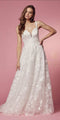 Long A-Line Wedding Gown with Embroidered Skirt by Nox Anabel JE922