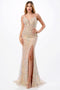 Coya L2692: Fitted Gown with Glitter Print and Stylish Lace-Up Back