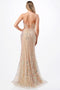 Coya L2692: Fitted Gown with Glitter Print and Stylish Lace-Up Back