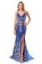 Coya L2692: Fitted Gown with Glitter Print and Stylish Lace-Up Back