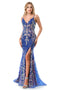 Coya L2692: Fitted Gown with Glitter Print and Stylish Lace-Up Back