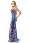 Coya L2692: Fitted Gown with Glitter Print and Stylish Lace-Up Back