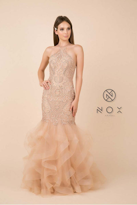 Halter Neck Drop Waist Dress with Tiered Skirt_M189 by Nox Anabel