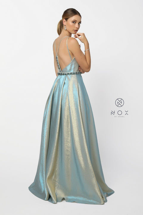 Squire Neck Long Glitter A-Line Dress with Pockets_M271 by Nox Anabel