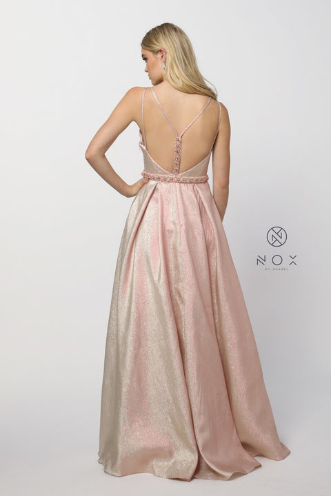 Squire Neck Long Glitter A-Line Dress with Pockets_M271 by Nox Anabel