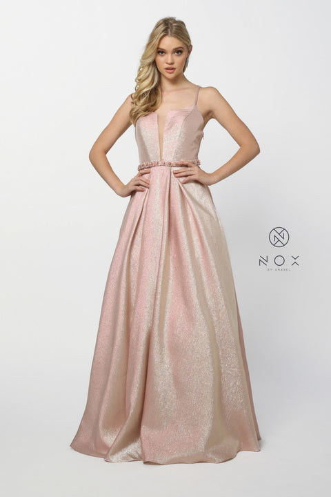 Squire Neck Long Glitter A-Line Dress with Pockets_M271 by Nox Anabel