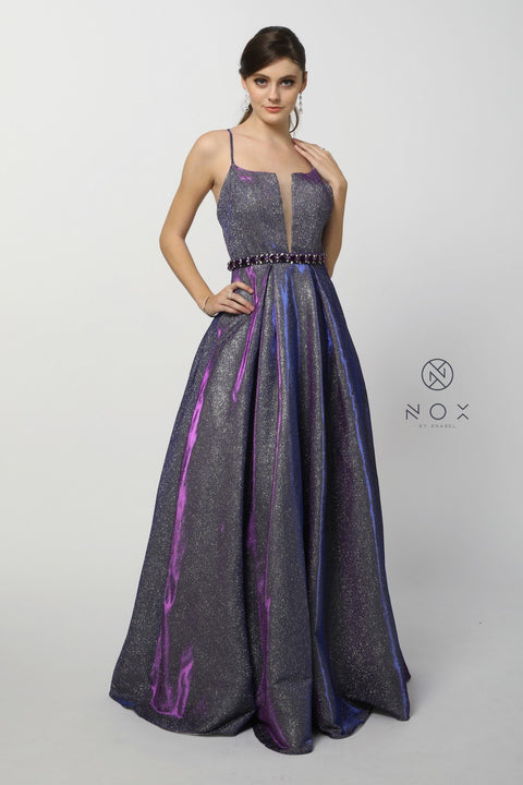 Squire Neck Long Glitter A-Line Dress with Pockets_M271 by Nox Anabel