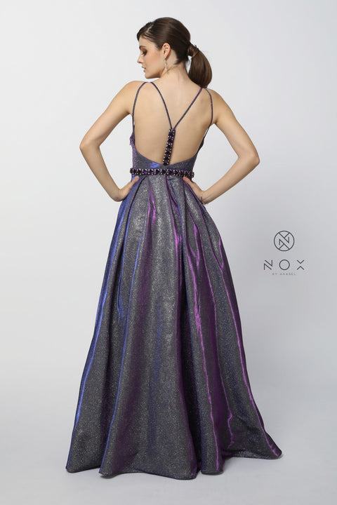 Squire Neck Long Glitter A-Line Dress with Pockets_M271 by Nox Anabel