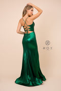 Silky and Shiny Floor Length Gown with Side Slit_M413 by Nox Anabel