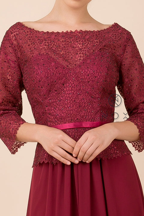 Nox Anabel M520 3/4 Sleeve Long Lace Round Neck MOB Dress