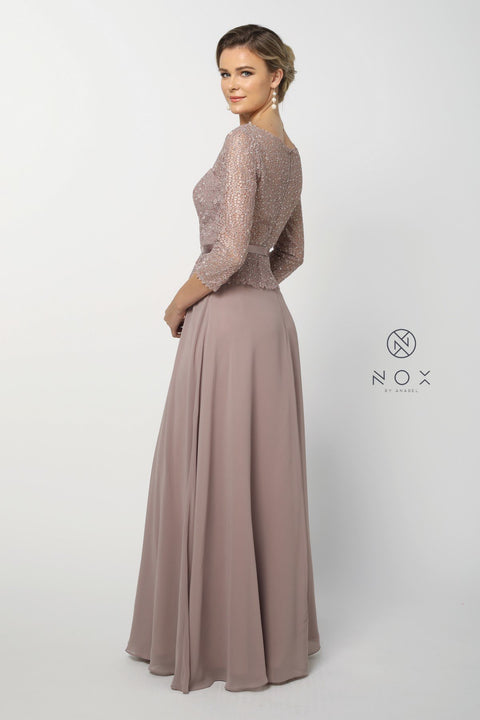 Nox Anabel M520 3/4 Sleeve Long Lace Round Neck MOB Dress
