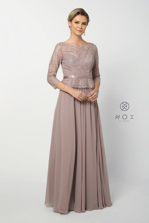 Nox Anabel M520 3/4 Sleeve Long Lace Round Neck MOB Dress