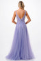 Coya P2109: Sheer V-Neck Tulle Gown Embellished with Floral Applique