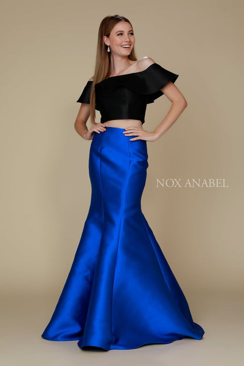 Two Piece Off-Shoulder Wave Overlay Mermaid Prom Dress Q129 by Nox Anabel