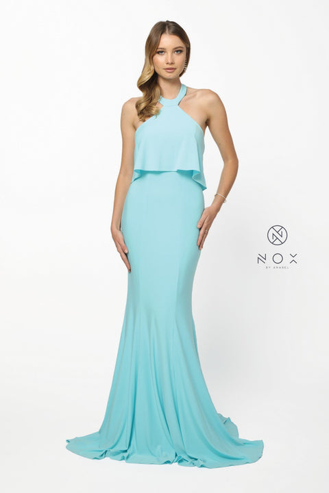 Halter Neck Wave Overlay Trumpet Dress with Sweep Train Q132 by Nox Anabel