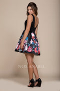 Floral Printed Side Cutouts A-Line Short Dress Q606 by Nox Anabel