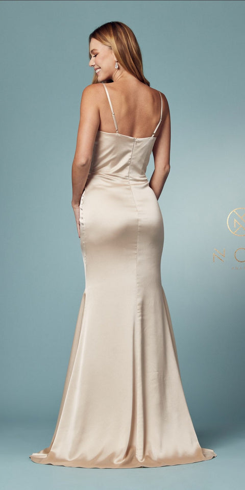 Nox Anabel R1026-Cowl V-neck Line Satin Prom Dress.