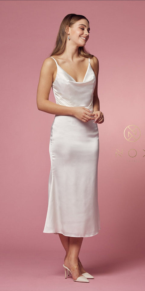 NOX ANABEL R1027 - TEA LENGTH COWL SATIN COCKTAIL DRESS.
