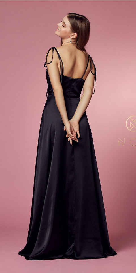 SATIN V-NECK FULL LENGTH DRESS E1029 BY NOX ANABEL