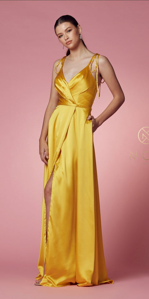 SATIN V-NECK FULL LENGTH DRESS E1029 BY NOX ANABEL